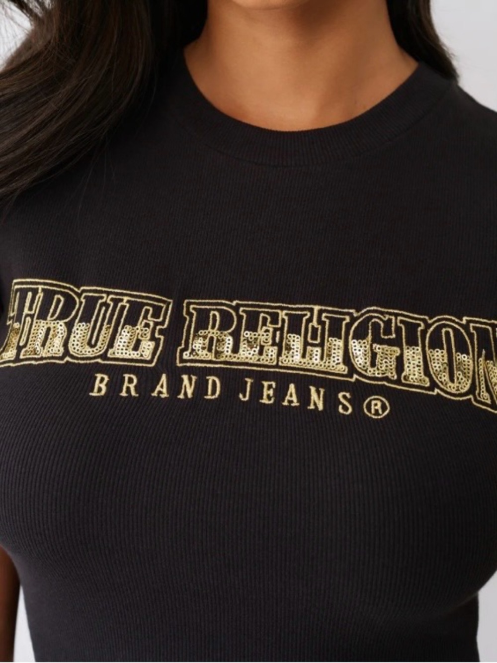 True Religion Black Short Sleeve Tee with Gold Logo